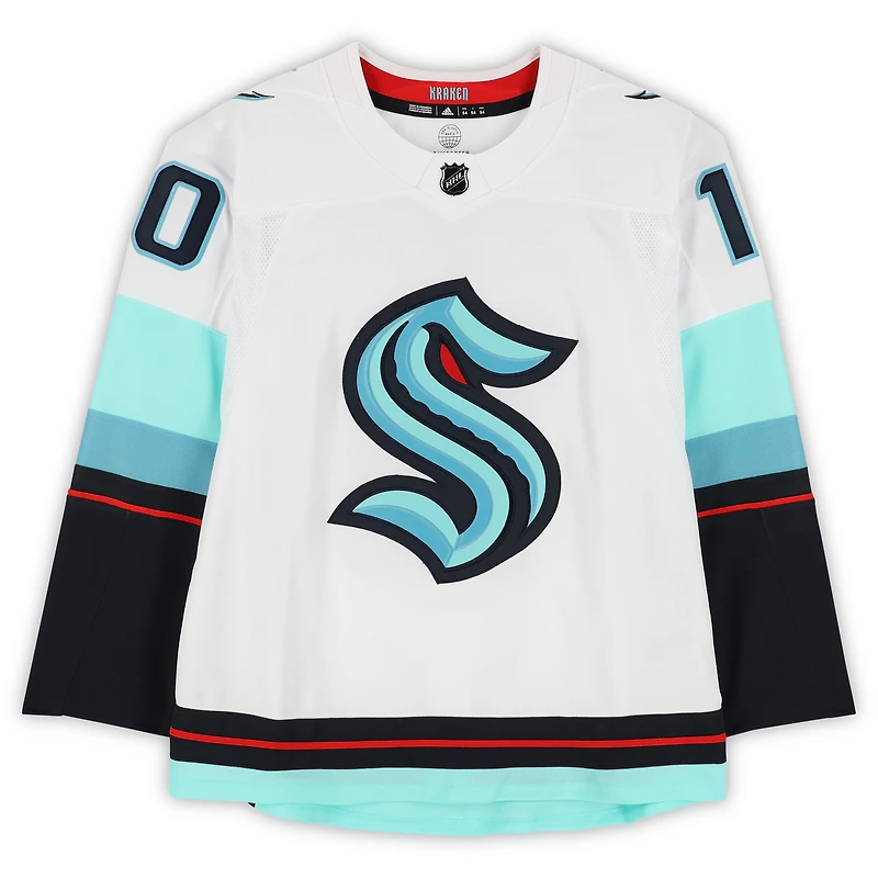 Matty Beniers White Seattle Kraken Autographed 2023 Calder Trophy Winner Adidas Authentic Jersey with "2023 Calder" Inscription