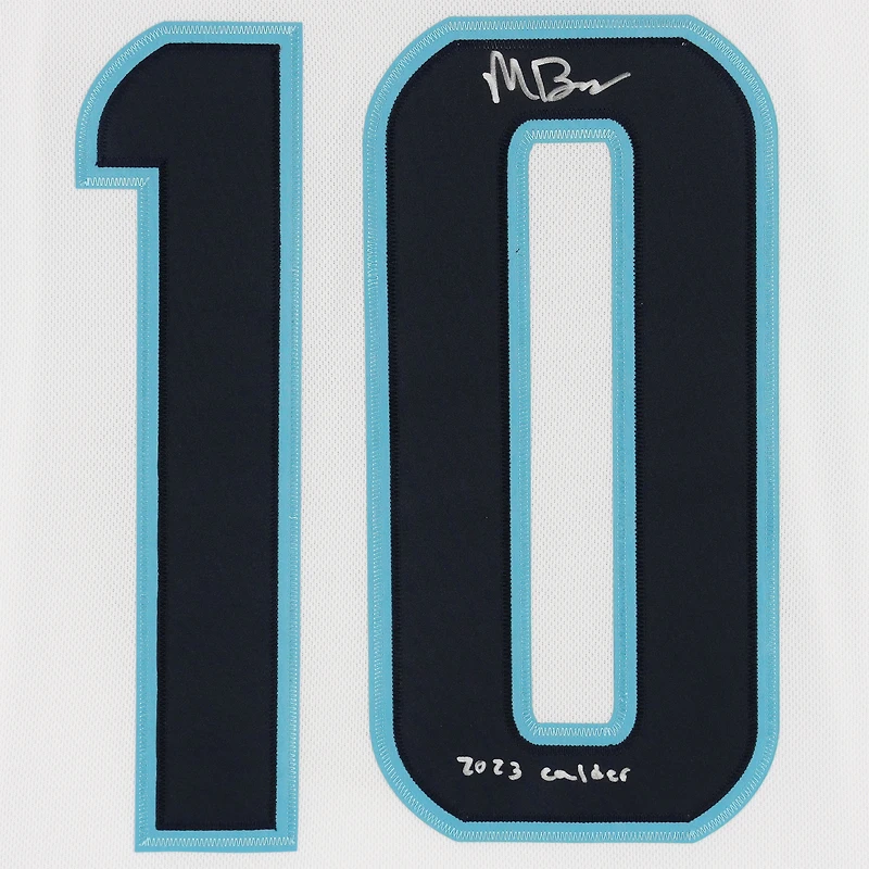 Matty Beniers White Seattle Kraken Autographed 2023 Calder Trophy Winner Adidas Authentic Jersey with "2023 Calder" Inscription