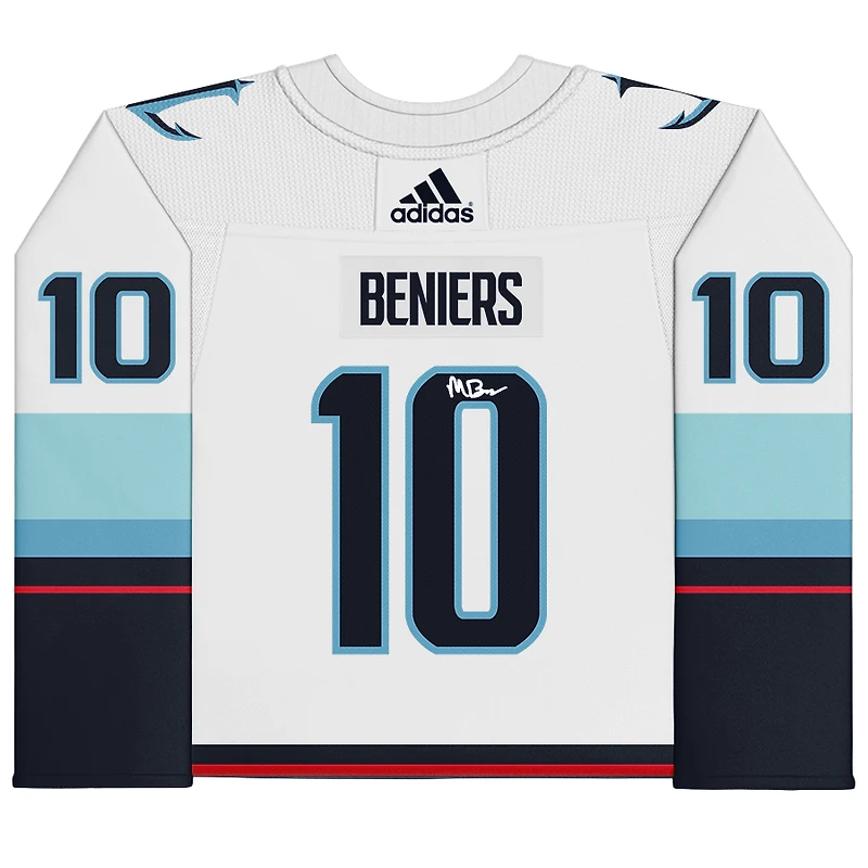 Matty Beniers White Seattle Kraken Autographed 2023 Calder Trophy Winner Adidas Authentic Jersey with "2023 Calder" Inscription