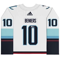 Matty Beniers White Seattle Kraken Autographed 2023 Calder Trophy Winner Adidas Authentic Jersey with "2023 Calder" Inscription