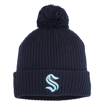 Bonnet en tricot à revers et pompon Seattle Kraken True Navy Fanatics pour homme