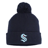 Bonnet en tricot à revers et pompon Seattle Kraken True Navy Fanatics pour homme