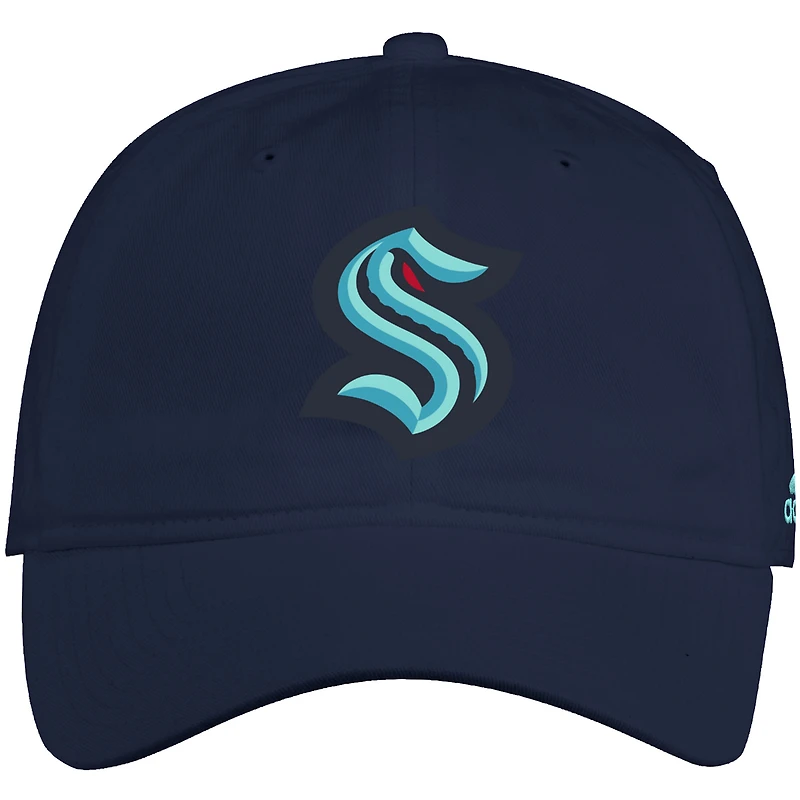 Casquette slouch en coton adidas Deep Sea Blue Seattle Kraken pour homme - Ajustable
