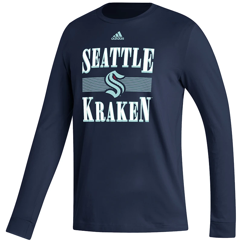 T-shirt à manches longues adidas Seattle Kraken Reverse Retro 2.0 Fresh Playmaker pour homme bleu marine