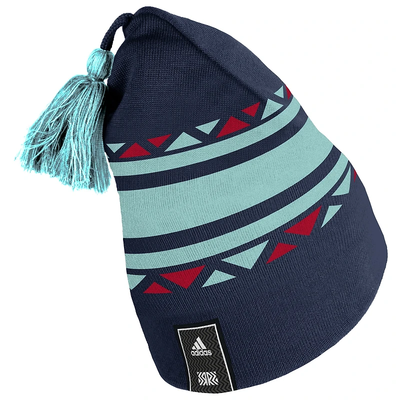 Adidas Seattle Kraken Reverse Retro 2.0 pour homme - Bleu marine - Bonnet en tricot à pompon