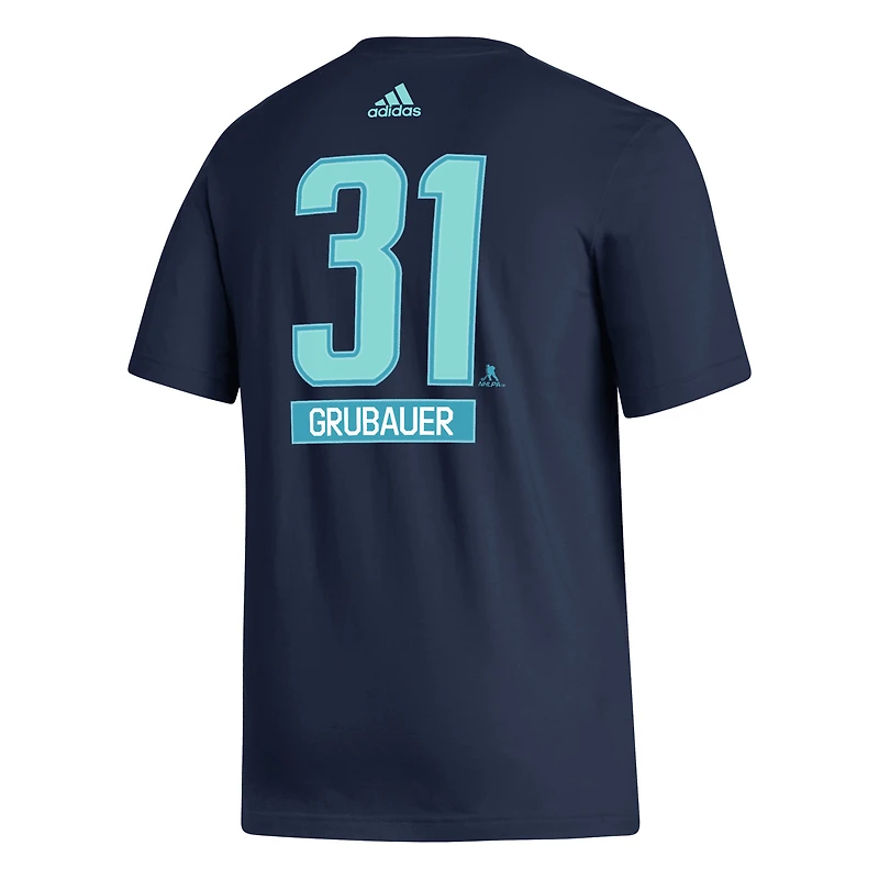 T-shirt adidas Philipp Grubauer pour hommes, bleu marine, Seattle Kraken Fresh, nom et numéro