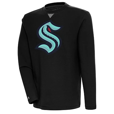 Men's Antigua  Black Seattle Kraken Flier Bunker Tri-Blend Pullover Sweatshirt