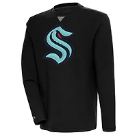 Men's Antigua  Black Seattle Kraken Flier Bunker Tri-Blend Pullover Sweatshirt