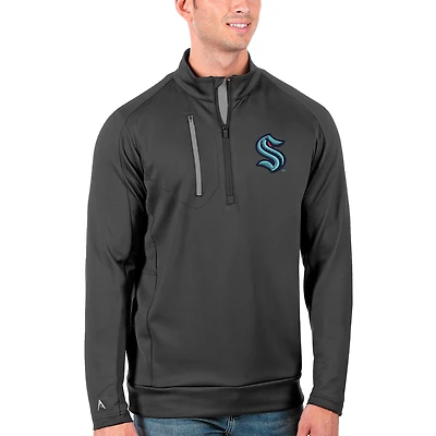 Men's Antigua Charcoal/Silver Seattle Kraken Big & Tall Generation Quarter-Zip Pullover Jacket