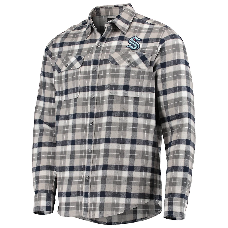 Men's Antigua Deep Sea Blue/Gray Seattle Kraken Ease Plaid Button-Up Long Sleeve Shirt