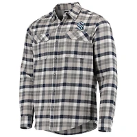 Men's Antigua Deep Sea Blue/Gray Seattle Kraken Ease Plaid Button-Up Long Sleeve Shirt