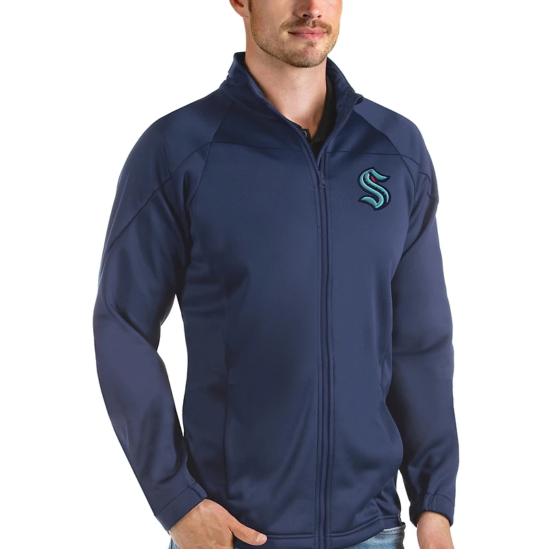 Men's Antigua Deep Sea Blue Seattle Kraken Links Full-Zip Golf Jacket