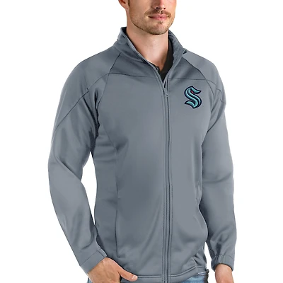 Men's Antigua Gray Seattle Kraken Links Full-Zip Golf Jacket