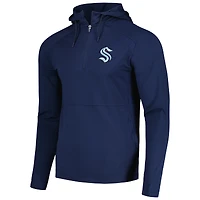 Sweat à capuche raglan zippé au quart de pouce Antigua Heather Navy Seattle Kraken Spikes pour homme