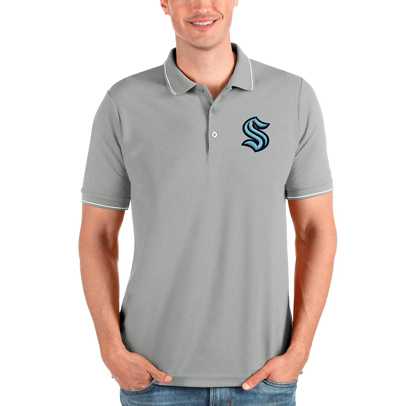Men's Antigua Heathered Gray Seattle Kraken Affluent Polo