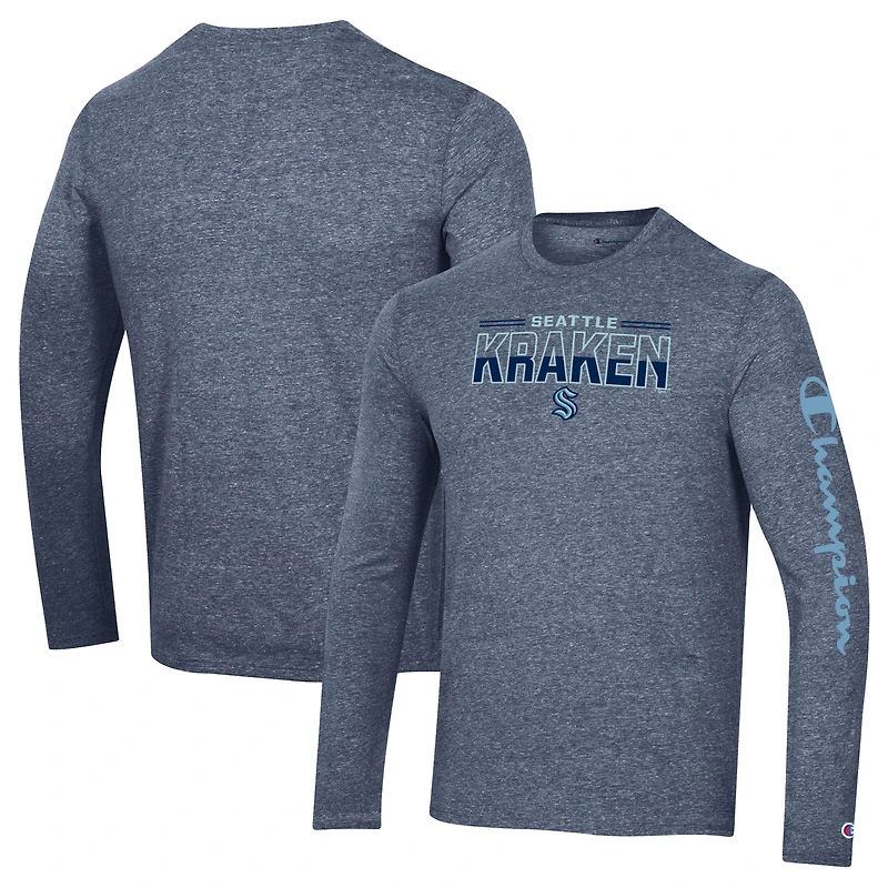 T-shirt à manches longues en trois mélanges Seattle Kraken Champion bleu marine chiné pour homme