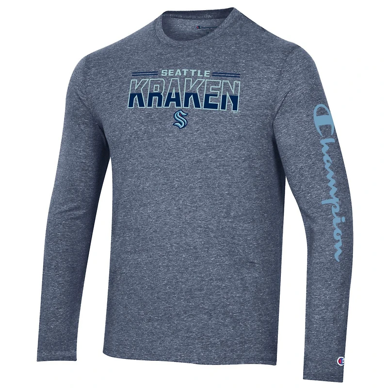 T-shirt à manches longues en trois mélanges Seattle Kraken Champion bleu marine chiné pour homme