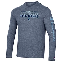 T-shirt à manches longues en trois mélanges Seattle Kraken Champion bleu marine chiné pour homme
