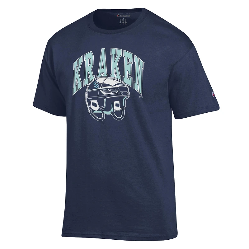 Men's Champion Navy Seattle Kraken Helmet T-Shirt