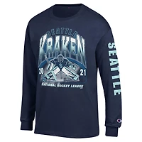 Men's Champion  Navy Seattle Kraken Long Sleeve Jersey T-Shirt