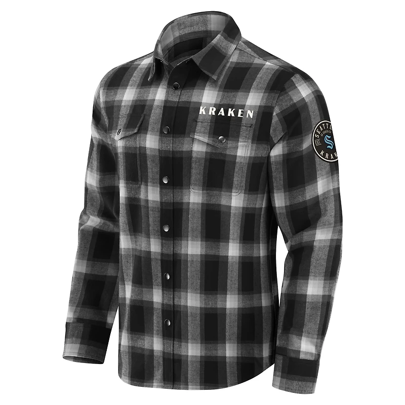 Men's Darius Rucker Collection by Fanatics Black Seattle Kraken Flannel Plaid Full-Snap Shirt