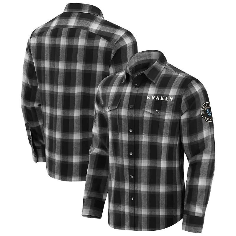 Men's Darius Rucker Collection by Fanatics Black Seattle Kraken Flannel Plaid Full-Snap Shirt