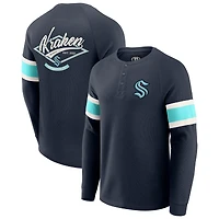 T-shirt Henley à manches longues raglan en tricot gaufré bleu marine Seattle Kraken pour homme de la collection Darius Rucker par Fanatics