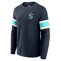 Men's Darius Rucker Collection by Fanatics Deep Sea Blue Seattle Kraken Waffle-Knit Raglan Long Sleeve Henley T-Shirt