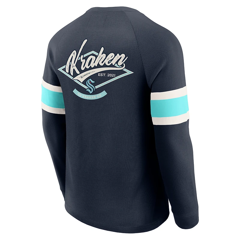 Men's Darius Rucker Collection by Fanatics Deep Sea Blue Seattle Kraken Waffle-Knit Raglan Long Sleeve Henley T-Shirt