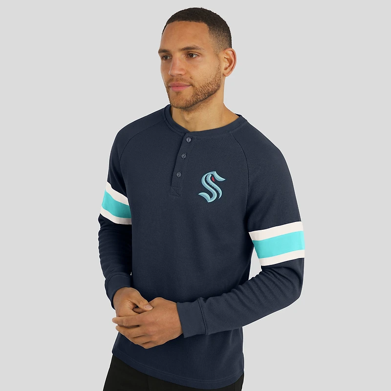 Men's Darius Rucker Collection by Fanatics Deep Sea Blue Seattle Kraken Waffle-Knit Raglan Long Sleeve Henley T-Shirt