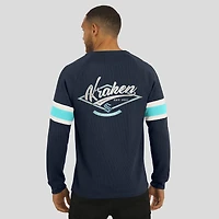 T-shirt Henley à manches longues raglan en tricot gaufré bleu marine Seattle Kraken pour homme de la collection Darius Rucker par Fanatics