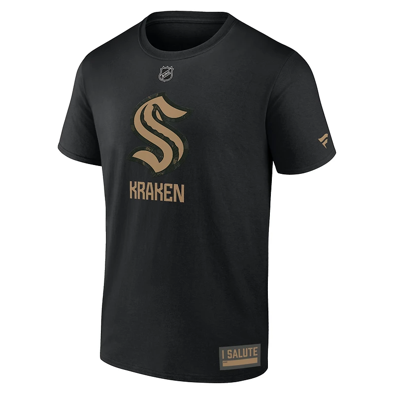 T-shirt Fanatics noir pour homme, hommage aux militaires du Seattle Kraken 2024