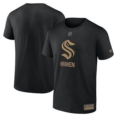 T-shirt Fanatics noir pour homme, hommage aux militaires du Seattle Kraken 2024