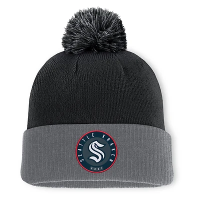 Men's Fanatics  Black Seattle Kraken Aspyn Cuffed Knit Hat with Pom