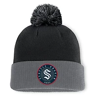 Men's Fanatics  Black Seattle Kraken Aspyn Cuffed Knit Hat with Pom