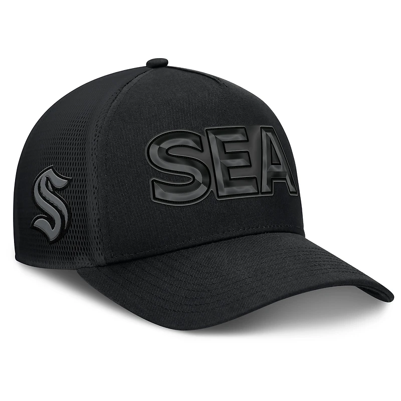 Men's Fanatics Black Seattle Kraken Authentic Pro Road Team Code Trucker Adjustable Hat