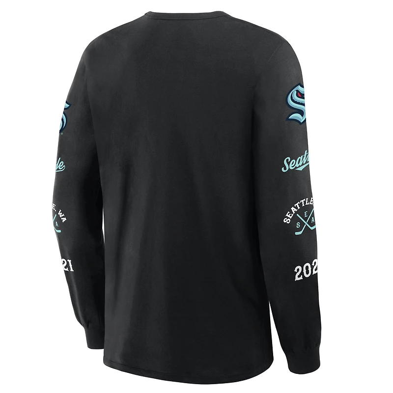 T-shirt à manches longues pour homme Fanatics Seattle Kraken Legacy noir