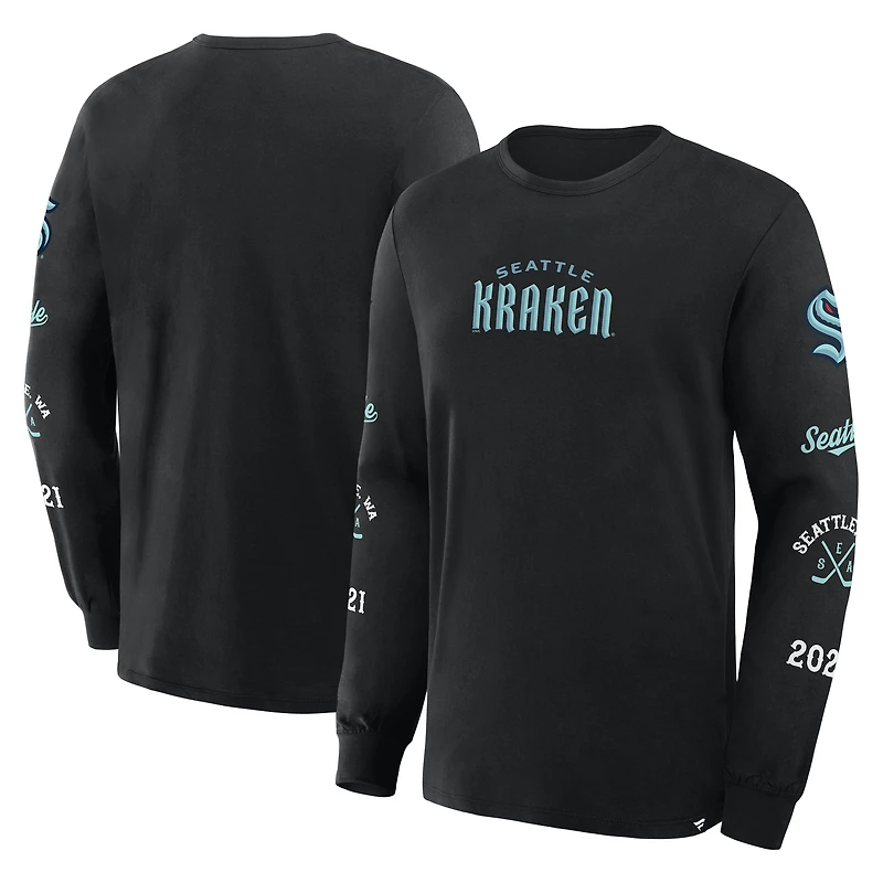 T-shirt à manches longues pour homme Fanatics Seattle Kraken Legacy noir