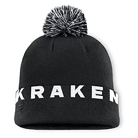 Men's Fanatics  Black Seattle Kraken Fundamental High Stick Cuffed Knit Hat with Pom