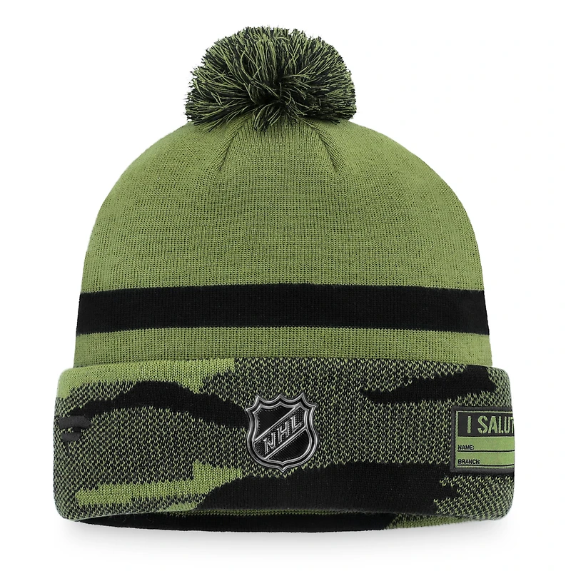 Fanatics Camo/Black Seattle Kraken Military Appréciation pour hommes - Bonnet en tricot à revers avec pompon