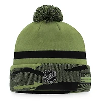 Fanatics Camo/Black Seattle Kraken Military Appréciation pour hommes - Bonnet en tricot à revers avec pompon