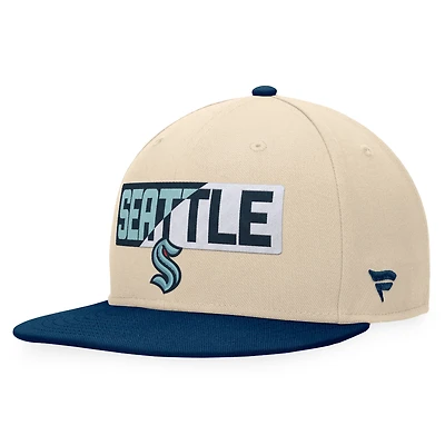 Casquette Snapback Seattle Kraken Goalaso Fanatics pour hommes crème/bleu profond