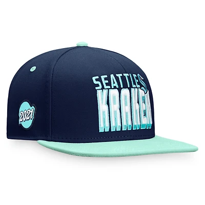 Fanatics pour hommes Deep Sea Blue/Bleu Seattle Kraken Heritage Retro bicolore - Casquette Snapback