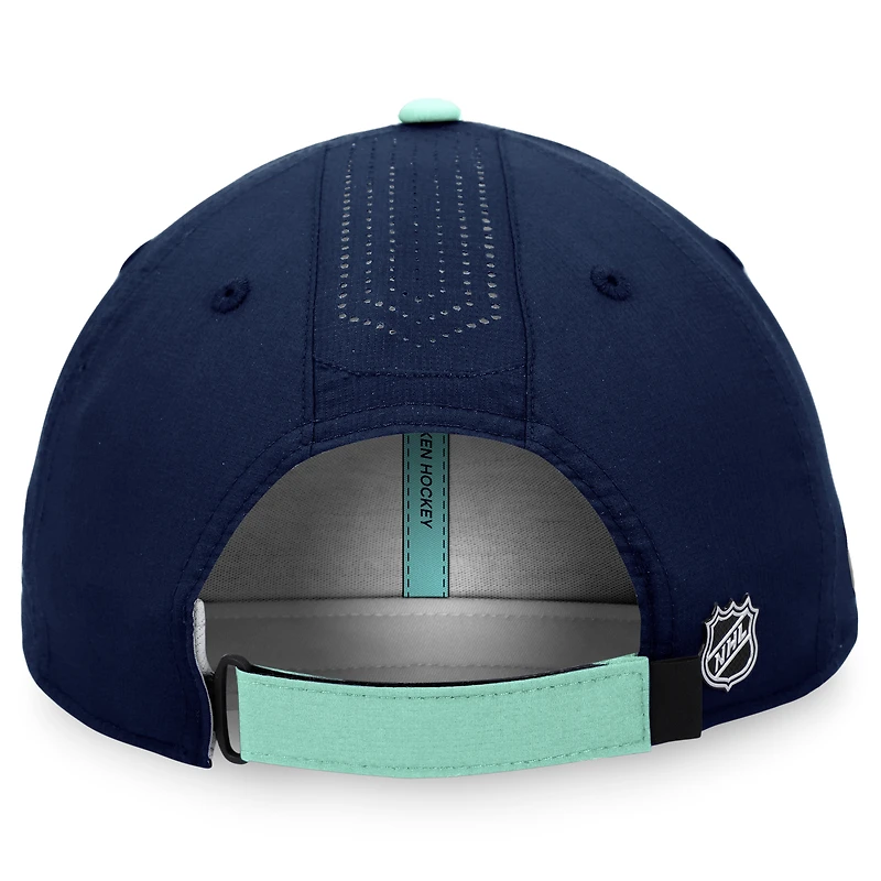 Fanatics pour hommes Deep Sea Blue/Bleu clair Seattle Kraken 2022 NHL Draft - Casquette réglable authentique Pro Rink Pinacle