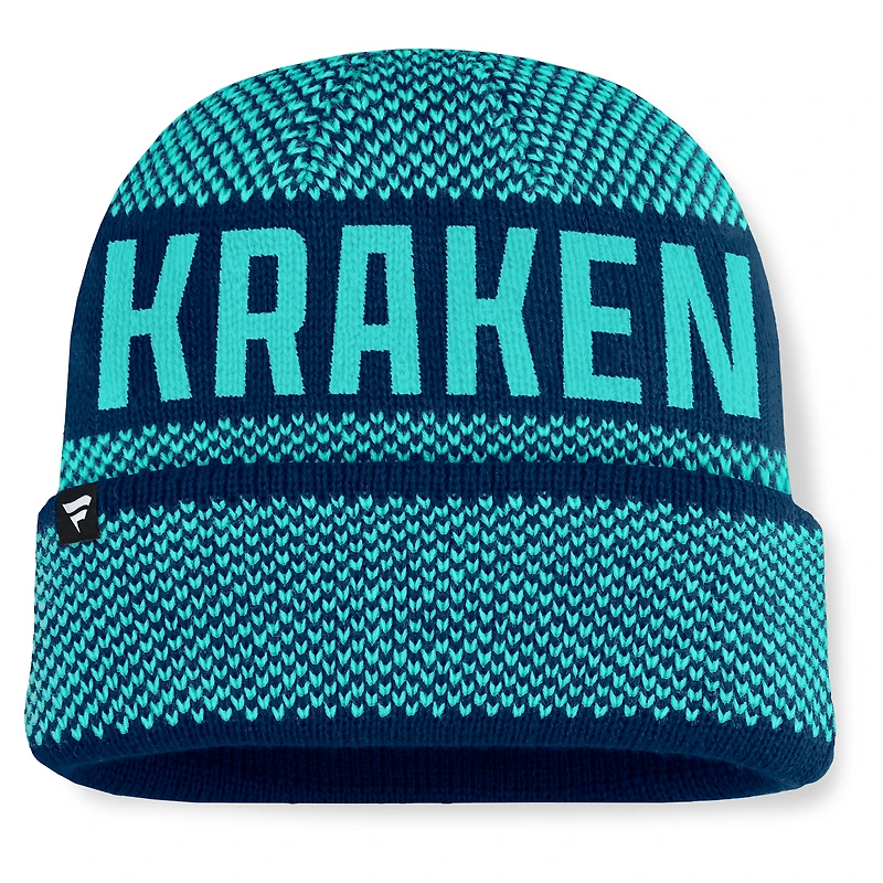 Men's Fanatics Deep Sea Blue/Light Blue Seattle Kraken Fundamentals Shelter Cuffed Knit Hat