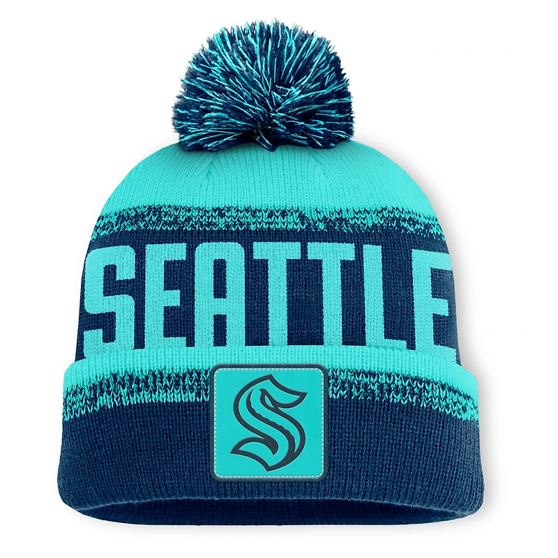 Men's Fanatics Deep Sea Blue/Light Blue Seattle Kraken Fundamentals Thrive Cuffed Knit Hat with Pom