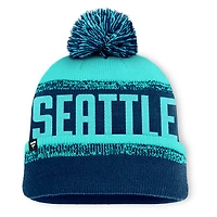 Men's Fanatics Deep Sea Blue/Light Blue Seattle Kraken Fundamentals Thrive Cuffed Knit Hat with Pom