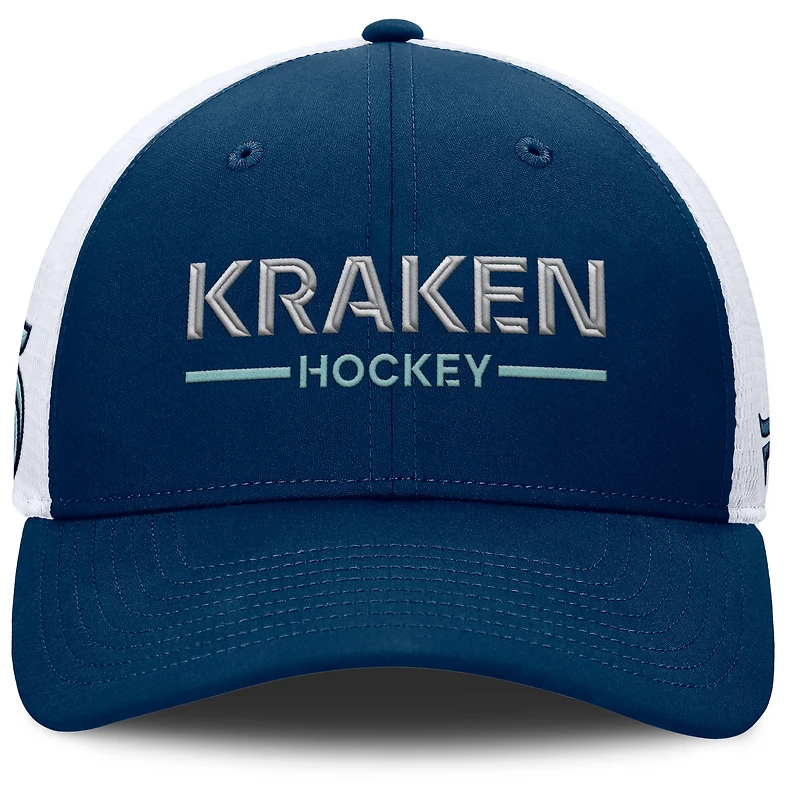 Men's Fanatics Deep Sea Blue/White Seattle Kraken Authentic Pro Rink Lockup Adjustable Trucker Hat