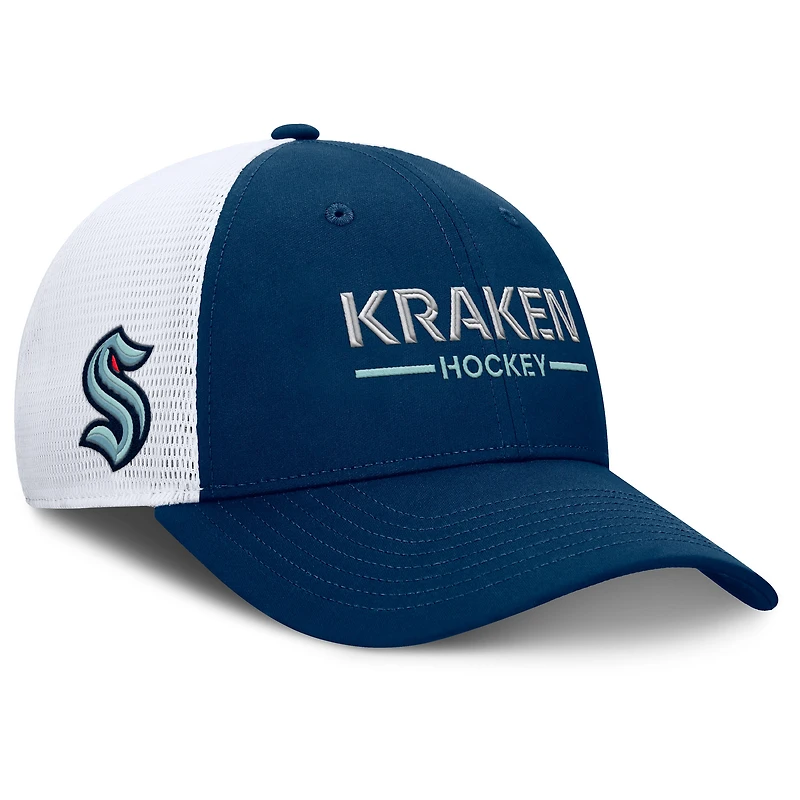 Men's Fanatics Deep Sea Blue/White Seattle Kraken Authentic Pro Rink Lockup Adjustable Trucker Hat
