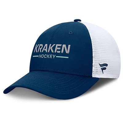 Casquette de camionneur ajustable authentique Pro Rink Lockup de Seattle Kraken bleu marine/blanc Fanatics pour homme